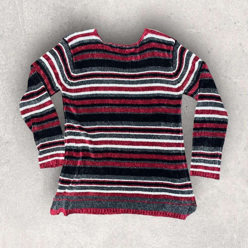 Sarah Spencer Sweater Scoop Neck Tunic Black Red Gray White Striped Women's Med?